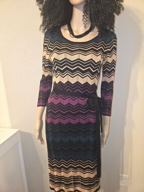 Dress Barn Chevron Knit Midi Dress in Black, Beige & Purple